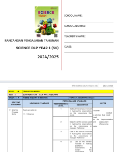 RPH Science DLP Year 1 2024 2025 Version 1 RPH TS25 Science DLP