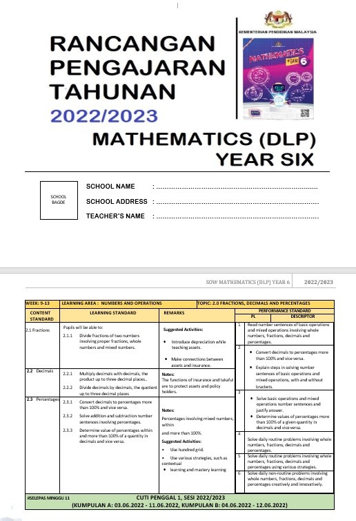 RPH TS25 Mathematics DLP Year 6 (SEMAKAN 2017)