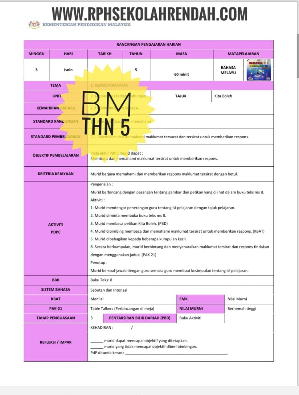 Rpt bahasa melayu tingkatan 1 2022