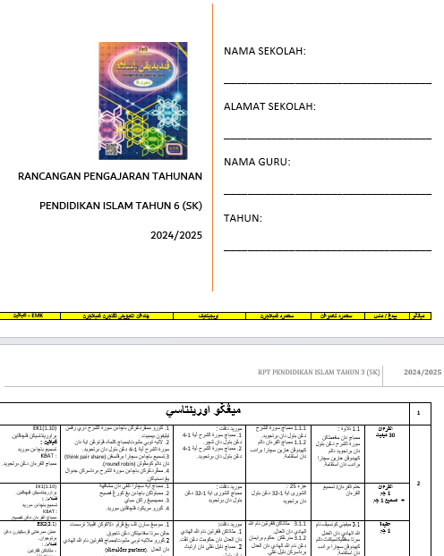 RPH Pendidikan Islam Tahun 6 2024/2025 - Version 1 (RPH TS25)