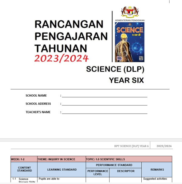 RPH Science DLP Year 6 - Version 1 (RPH TS25)