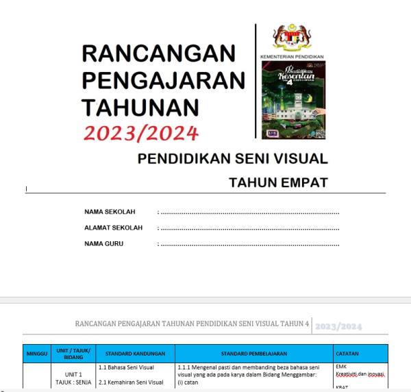 RPH Pendidikan Seni Visual Tahun 4 - Version 1 (RPH TS25)