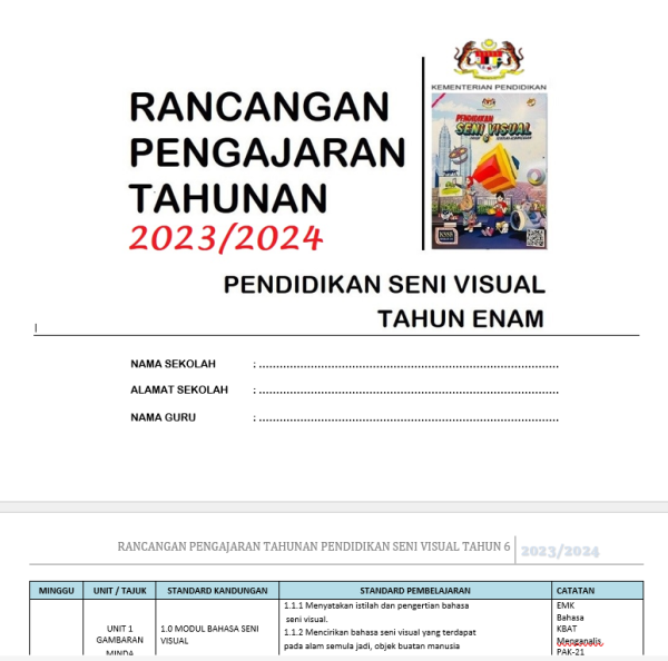 RPH Pendidikan Seni Visual Tahun 6 - Version 1 (RPH TS25)