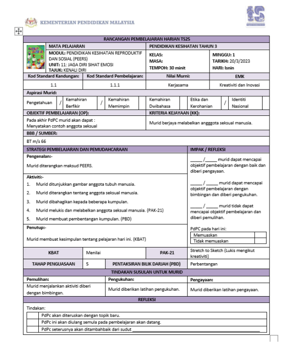 RPH Pendidikan Kesihatan Tahun 3 - Version 1 (RPH TS25)