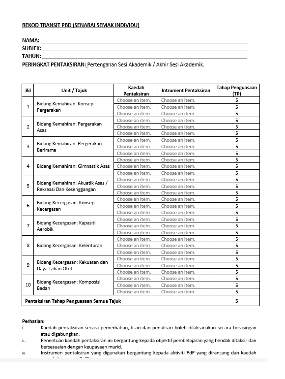 RPH Pendidikan Jasmani Tahun 1 - Version 1 (RPH TS25)