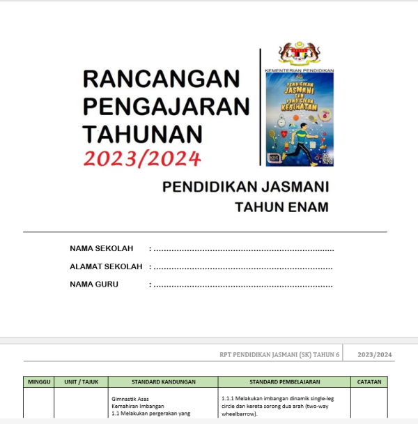 RPH Pendidikan Jasmani Tahun 6 - Version 1 (RPH TS25)