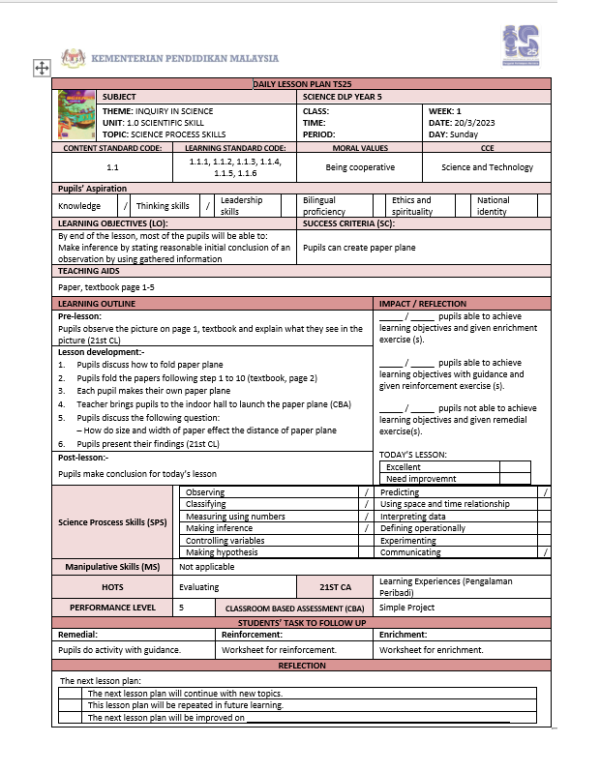 RPH Science DLP Year 5 - Version 1 (RPH TS25)