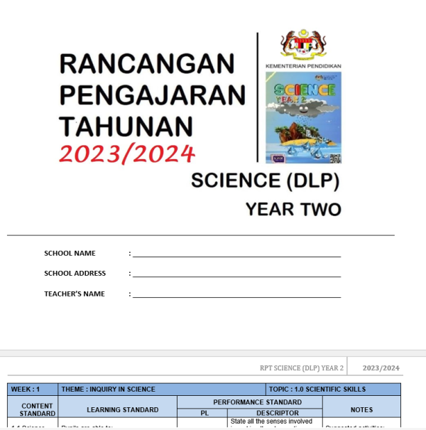 RPH Science DLP Year 2 - Version 1 (RPH TS25)