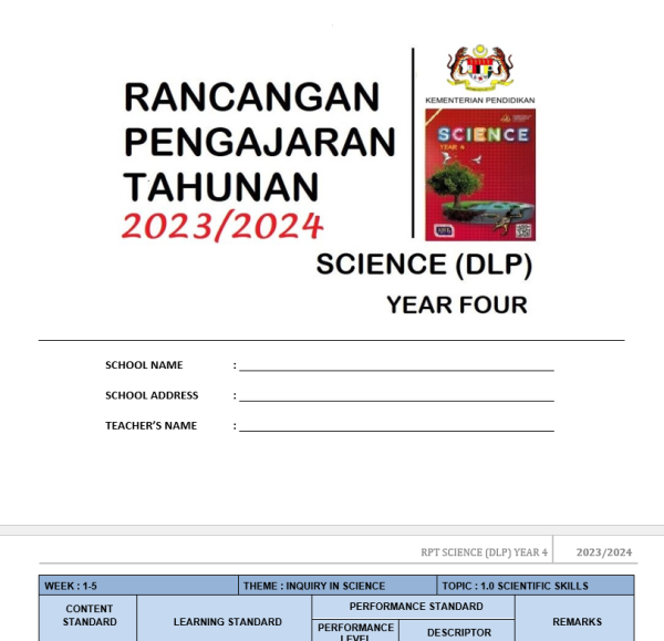 RPH Science DLP Year 4 - Version 1 (RPH TS25)