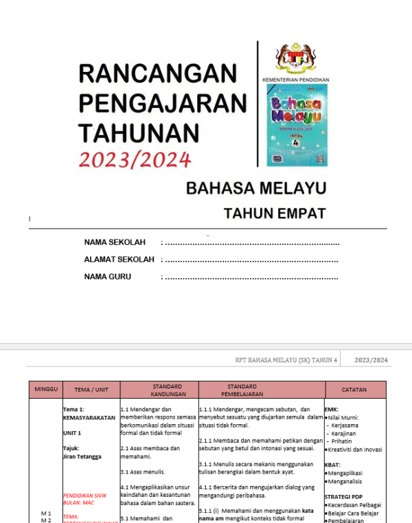 RPH Bahasa Melayu Tahun 4 - Version 1 (RPH TS25)
