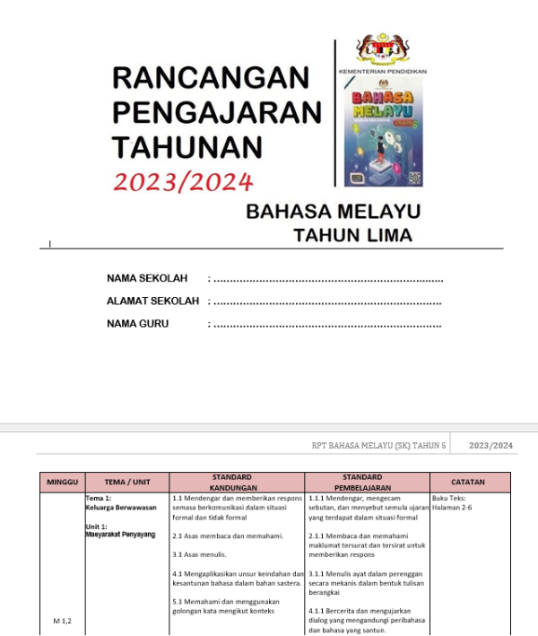 RPH Bahasa Melayu Tahun 5 - Version 1 (RPH TS25)