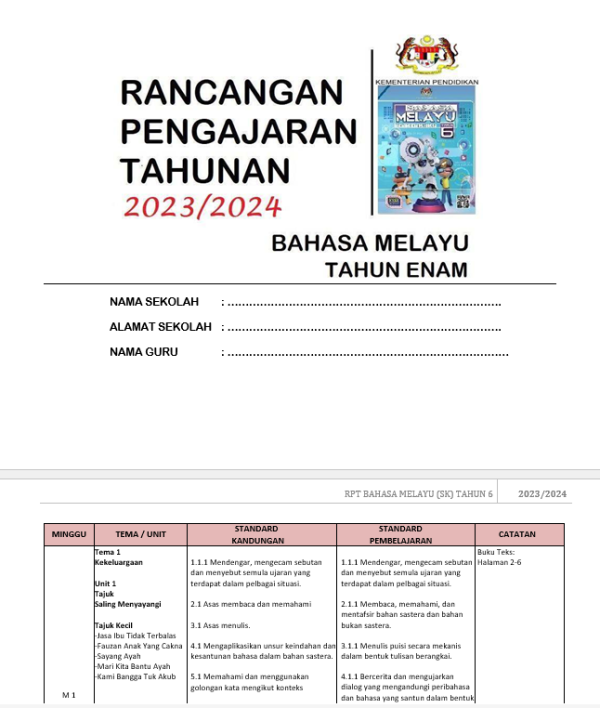 RPH Bahasa Melayu Tahun 6 - Version 1 (RPH TS25)