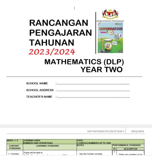 RPH Mathematics DLP Year 2 - Version 1 (TS25)