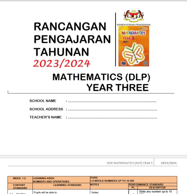 RPH Mathematics DLP Year 3 - Version 1 (TS25)