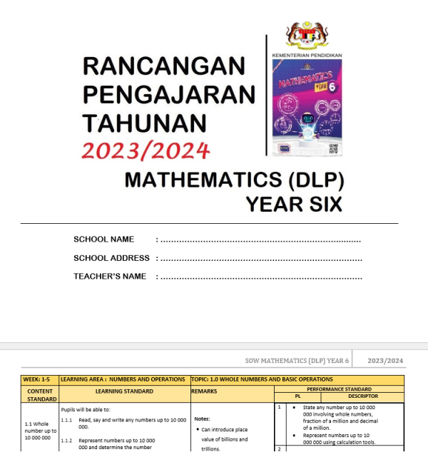 RPH Mathematics DLP Year 6 - Version 1 (RPH TS25)