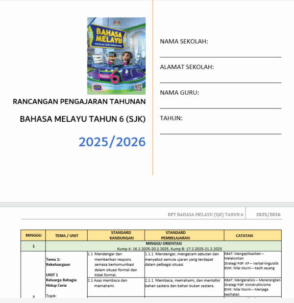 RPH Bahasa Melayu Tahun 6 2025/2026 (SJK) - Version 1 (RPH TS25) - Image 3