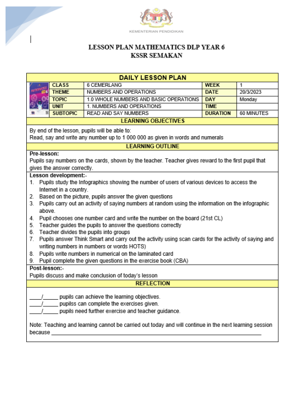 RPH Mathematics DLP Year 6 - Version 3 (RPH 3E)