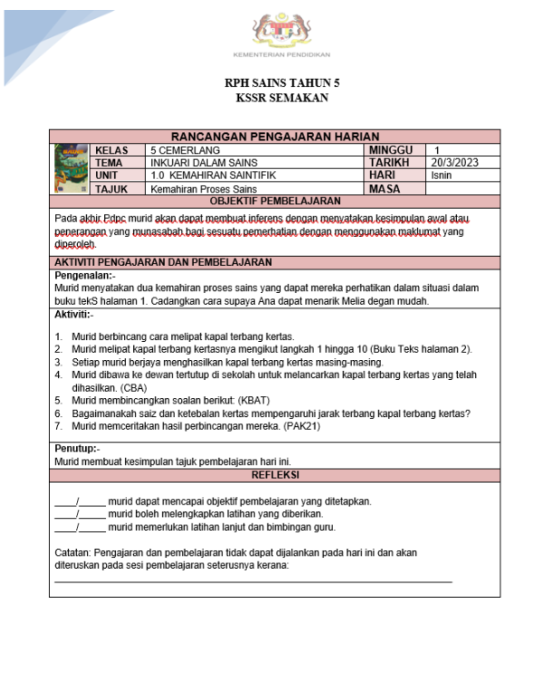 RPH Sains Tahun 5 - Version 3 (RPH 3E)