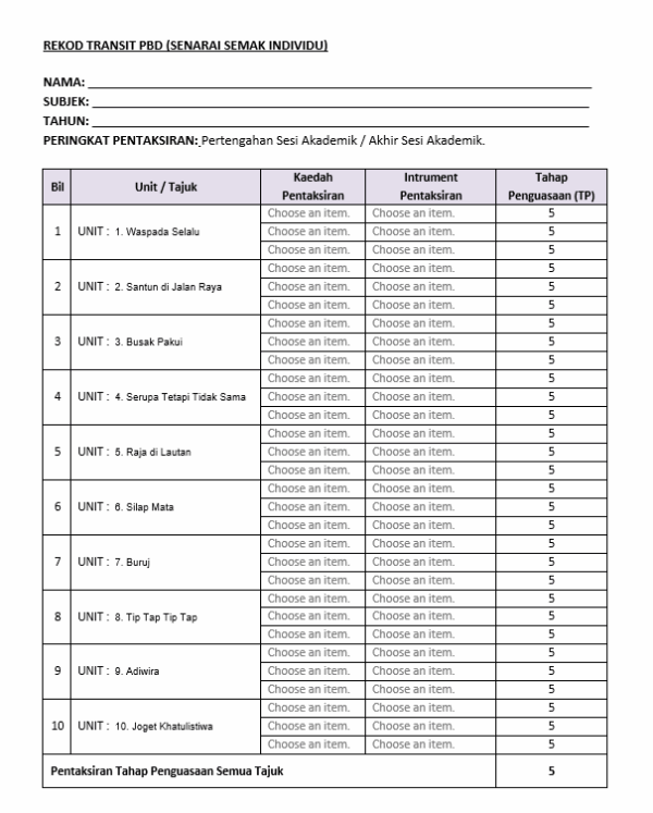 Borang Transit PBD Pendidikan Muzik Tahun 5 SK - Image 2