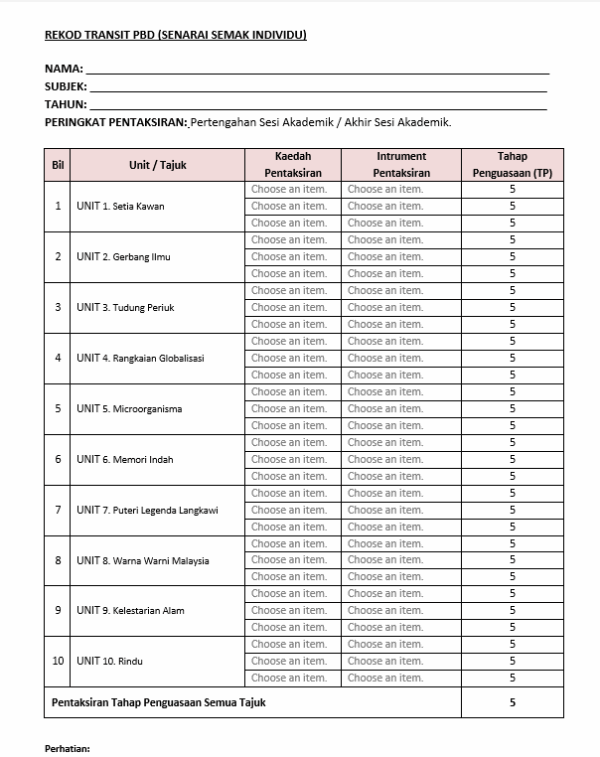 Borang Transit PBD Pendidikan Muzik Tahun 6 SK - Image 2