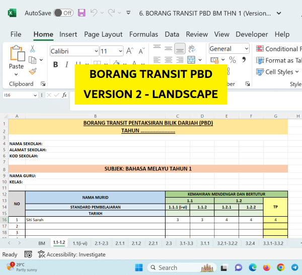 Borang Transit PBD BM Tahun 1 SK