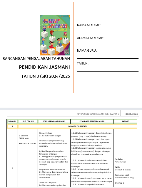 RPH Pendidikan Jasmani Tahun 3 2024/2025 - Version 1 (RPH TS25)