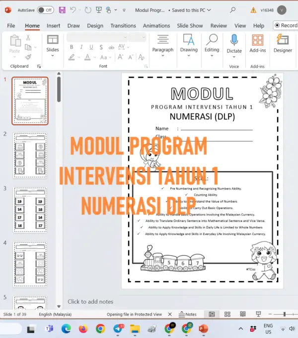 Modul Program Intervensi Tahun 1 (NUMERASI DLP)