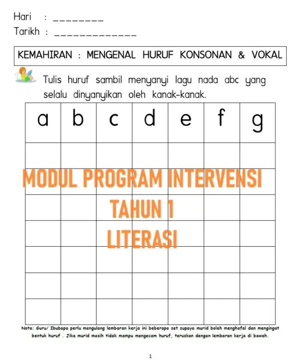 Modul Program Intervensi Tahun 1 (LITERASI)