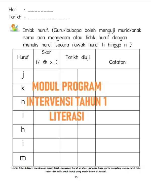 Modul Program Intervensi Tahun 1 (LITERASI)