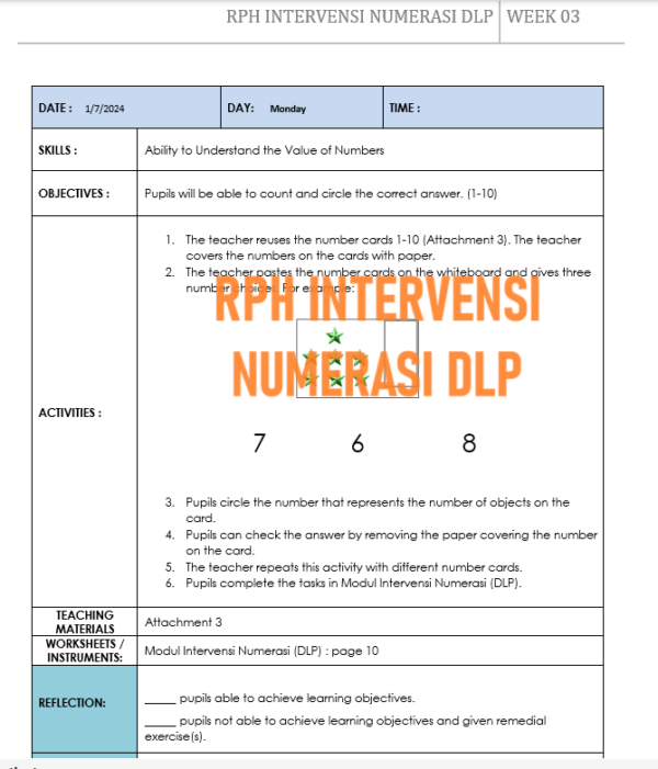 RPH Program Intervensi Tahun 1 (NUMERASI DLP)