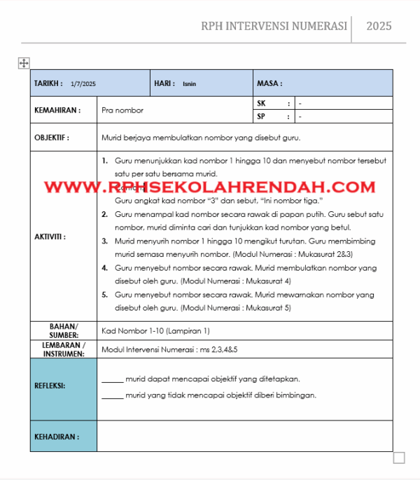 Program Intervensi Tahun 1 - RPH NUMERASI 2025 - Image 2
