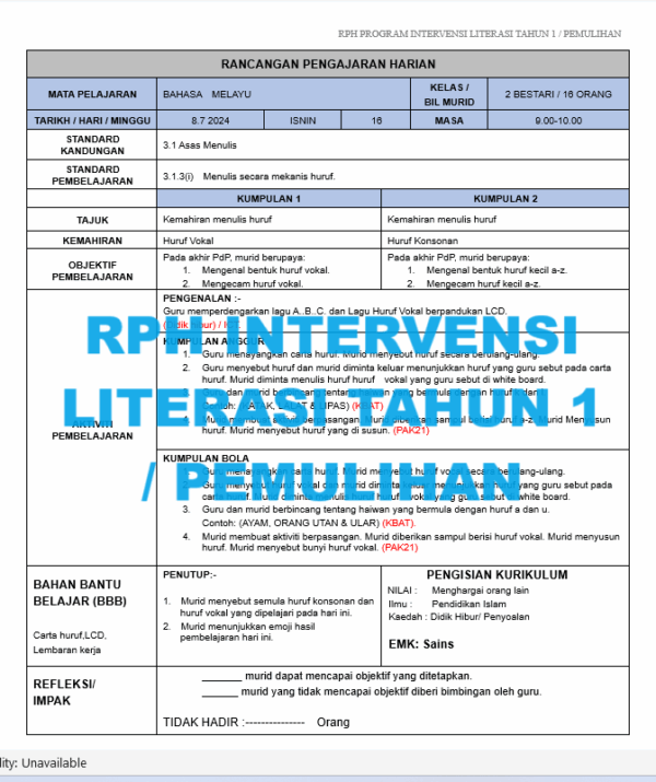 Program Intervensi Tahun 1 - Combo Literasi (RPH & MODUL) - Image 2