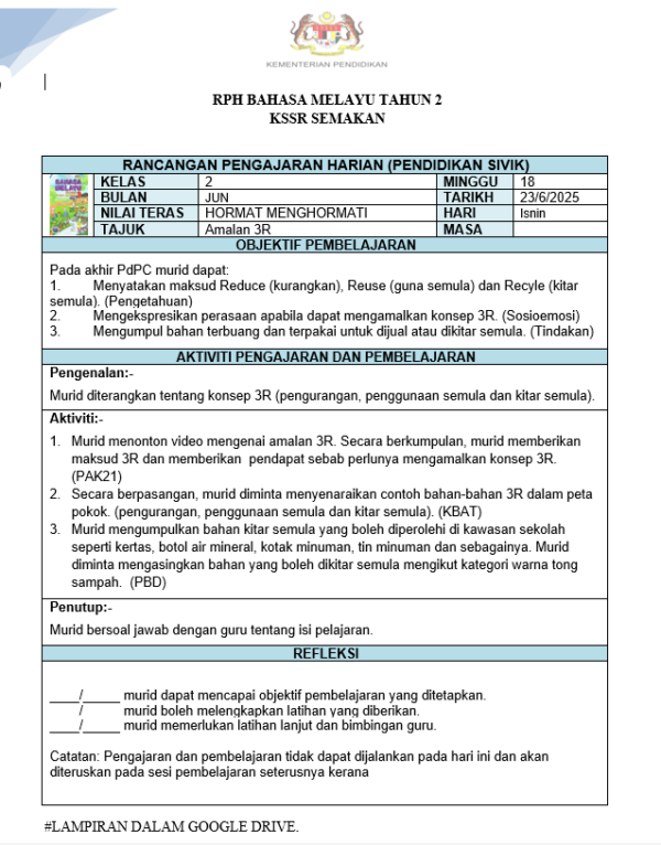 RPH Bahasa Melayu Tahun 2 2025/2026 (SJK) - Version 3 (RPH 3E) - Image 3