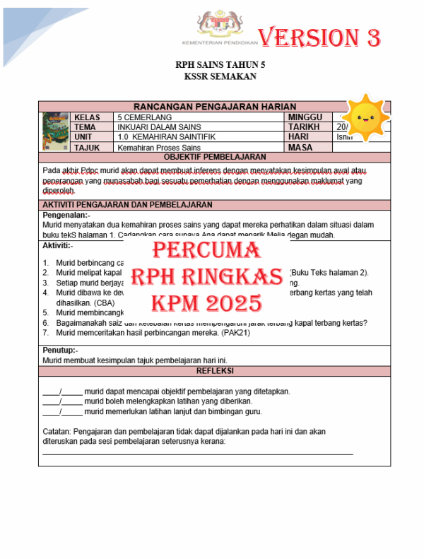 Fc5 Rph RPH Sains Tahun 5 2026 - Version 1 (RPH TS25) | RPH Mengikut Subjek ...