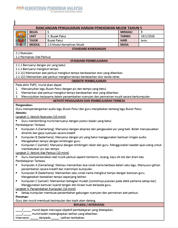 RPH Pendidikan Muzik Tahun 1 2026 - Version 3 (RPH TERBEZA) RPH Pendidikan Muzik Tahun 5 2026 - Version 3 (RPH TERBEZA) - Image 2