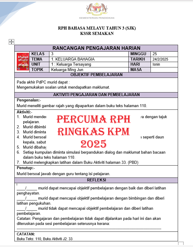 RPH Bahasa Melayu Tahun 3 2026 (SJK) - Version 2 (RPH PAK21) RPH Bahasa Melayu Tahun 3 2026 (SJK) - Version 2 (RPH PAK21) - Image 4