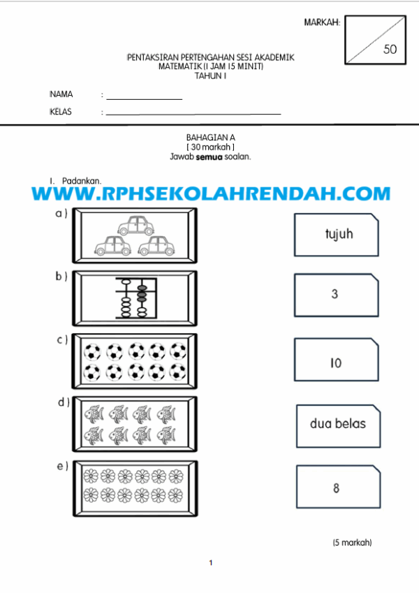 PPSA - Matematik Tahun 1 2025/2026 - Image 2