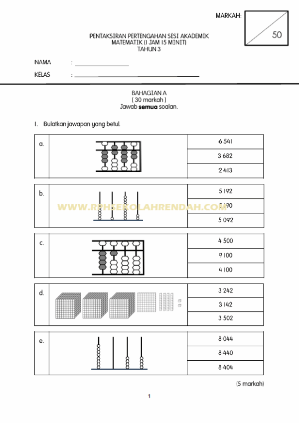 PPSA - Matematik Tahun 3 2025/2026 - Image 2