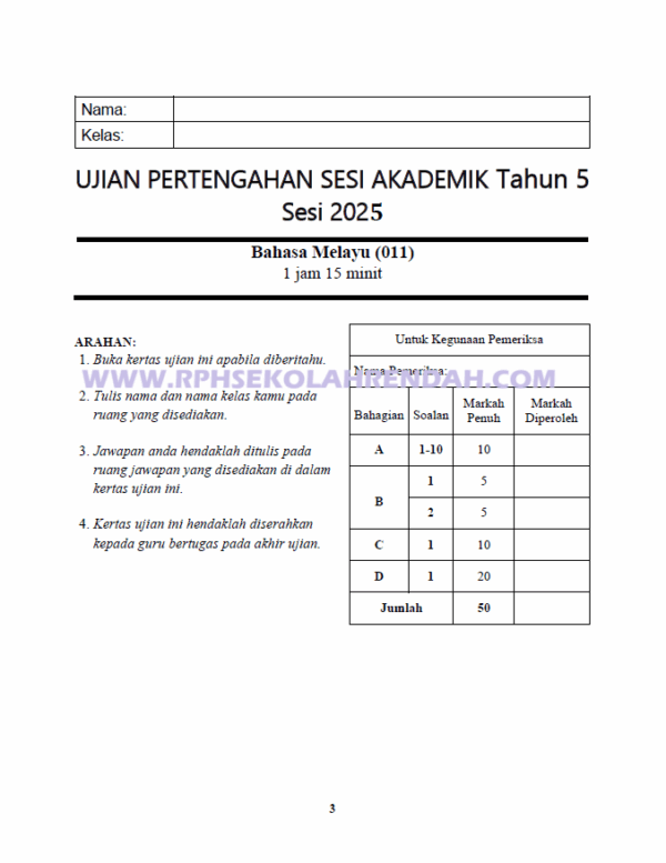 UPSA - Bahasa Melayu Tahun 5 2025/2026 (Set 1) - Image 2