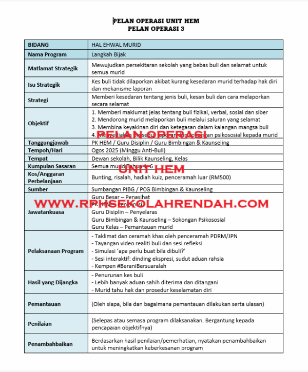 PELAN OPERASI - UNIT HAL EHWAL MURID - Image 3