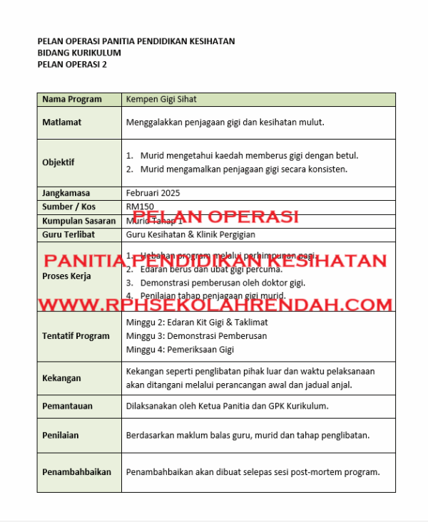 PELAN OPERASI - PANITIA PENDIDIKAN KESIHATAN - Image 2