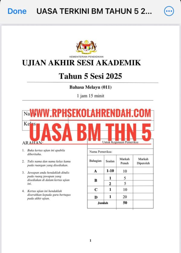 UASA - Bahasa Melayu Tahun 5 2025/2026 (Set 1) - Image 4