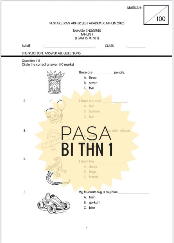 PASA - Bahasa Inggeris Tahun 1 2025/2026 (Set 1) - Image 3