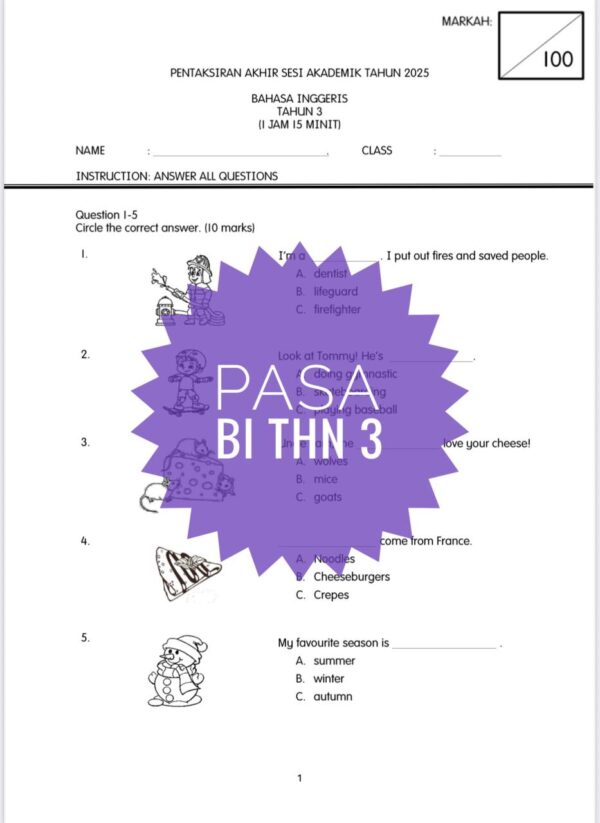 PASA - Bahasa Inggeris Tahun 3 2025/2026 (Set 1) - Image 3
