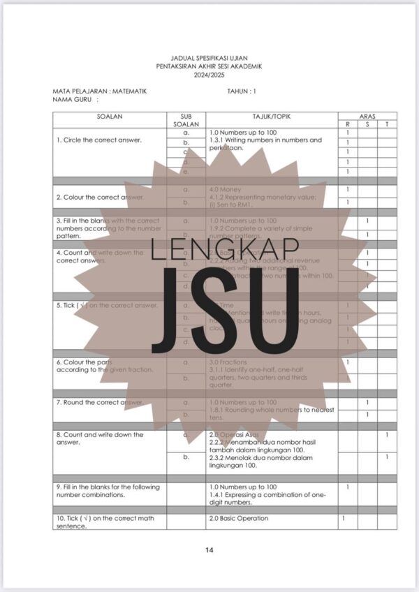 PASA - Mathematics DLP Tahun 1 2025/2026 (Set 1) - Image 2