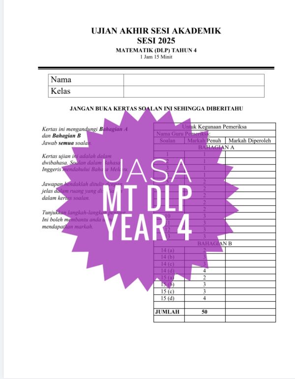 UASA - Mathematics DLP Tahun 4 2025/2026 (Set 1B) - Image 2