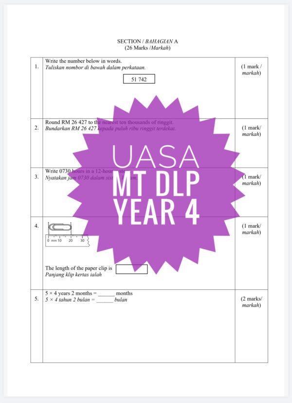 UASA - Mathematics DLP Tahun 4 2025/2026 (Set 1B) - Image 3