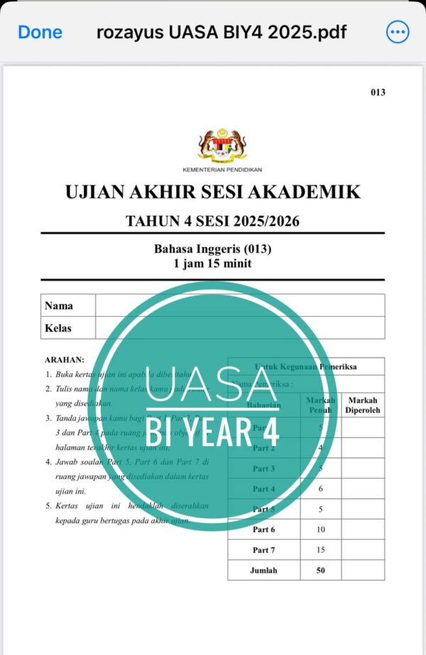 UASA - Bahasa Inggeris Tahun 4 2025/2026 (Set 1B) - Image 2