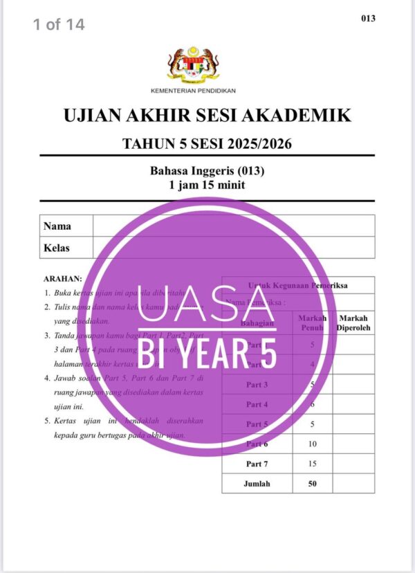 UASA - Bahasa Inggeris Tahun 5 2025/2026 (Set 1B) - Image 2