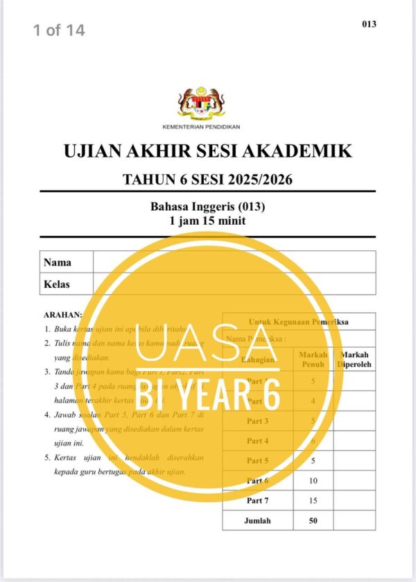 UASA - Bahasa Inggeris Tahun 6 2025/2026 (Set 1A-JSU) - Image 3
